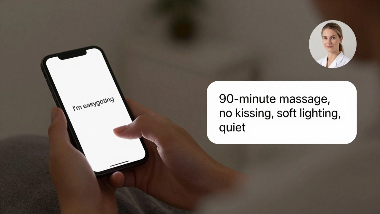 A client switching from a vague message to a clear, specific request on their phone.